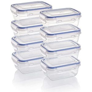 Grizzly plastic Luchtdichte Voedselopslagcontainer set, 8x meal prep containers met deksels, rechthoekig, stapelbaar, breukvast, magnetron- en vaatwasmachinebestendig
