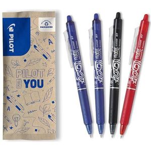 PILOT - Set van 4 FriXion Ball Clicker 07 - Uitwisbare Thermogevoelige Inktpen - Intrekbare en Navulbare Roller Pen - 2 Blauw, 1 Zwart, 1 Rood - Medium Tip