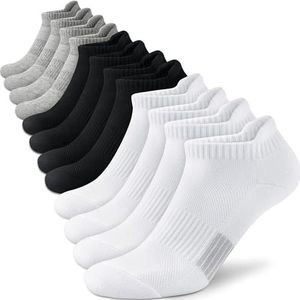 Amutost Enkelsokken Athletic Running Comfort No Show Sokken Gewatteerd 6 paar, Zwart+wit+grijs, 6-8