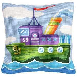 Collection d'Art Machtige sleepboot kruissteekkussen, katoen, meerkleurig, 40 x 40 cm