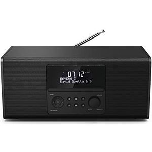 Hama DAB+ Radio met cd-speler (Bluetooth/USB/FM/DAB digitale radio, radiowekker met 2 alarmtijden/snooze/timer, 4 stationtoetsen, stereo, verlicht display) zwart