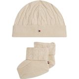 Tommy Hilfiger Cable Knit Beanie + Booties Kn0kn02157 Andere kledingsets, Beige (Golfzand), Eenheidsmaat, uniseks, Beige (Golfzand), Eén maat