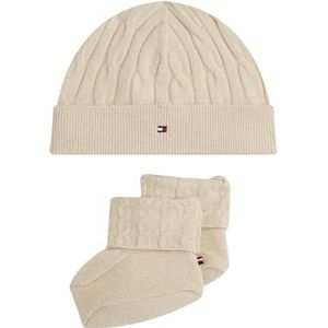 Tommy Hilfiger Cable Knit Beanie + Booties Kn0kn02157 Andere kledingsets, Beige (Golfzand), Eenheidsmaat, uniseks, Beige (Golfzand), Eén maat