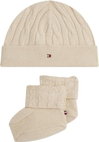 Tommy Hilfiger Cable Knit Beanie + Booties Kn0kn02157 Andere kledingsets, Beige (Golfzand), Eenheidsmaat, uniseks, Beige (Golfzand), Eén maat