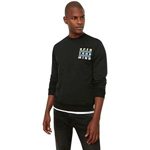 Trendyol Heren Black Male Regular Fit Lange Mouwen Bicycle Collar Printing Sweatshirt, XL