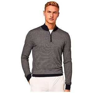 Hackett London Heren Merino Jcqd Hzip Pullover Sweater, marine/Grijs, 3XL