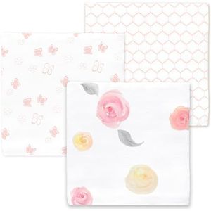 Amazing Baby Katoenen mousseline inbakerdeken, set van 3, aquarel rozen, roze