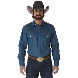Wrangler Heren Cowboy Cut Western Lange Mouw Snap Werk Shirt Gewassen Afwerking Knop, Ondoorzichtig, Donker Blauwgroen, 3X