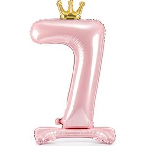 Decoraparty Folieballon met cijfer 7 roze poten van aluminium, ballonfolie, standaard voor vrouwen, opblaasbaar met lucht voor feest, verjaardag, jubileum, afstudeerfeest, meisjes, 84 cm