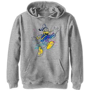 Disney Characters Splatter Donald Boy's Hooded Pullover Fleece, Athletic Heather, Small, Athletic Heather, S