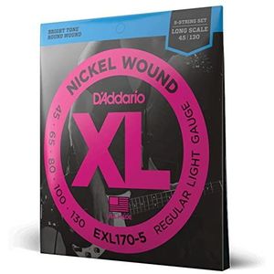 D'Addario EXL170-5 5-snarige nikkelgewonde basgitaarsnaren Light 45-130 Long Scale