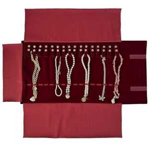 UnionPlus Grote reissieraden roltas organizer voor ketting armband, bordeaux - alleen kettingen