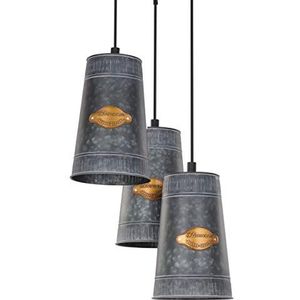 EGLO Honeybourne Hanglamp, 3-lichts, vintage, industrieel, retro, hanglamp van gegalvaniseerd staal in goud-antiek en zwart, voor eettafel of woonkamer, E27-fitting