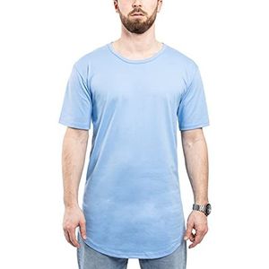 Blackskies Round Basic Men's Longline T-shirt | Oversized gebogen mode korte mouw L/S lange thee - lichtblauwe kleine S