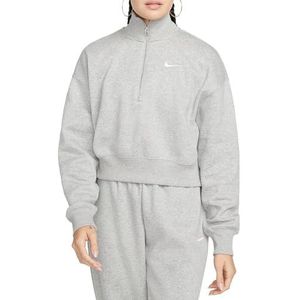 Nike DQ5767-063 W NSW PHNX FLC QZ Crop shirt met lange mouwen dames Dk Grey Heather/Sail maat S