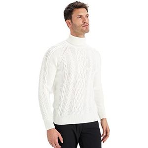DeFacto Heren gebreide trui lange mouwen ronde hals sweater - slim fit trui voor heren tops (ecru, L), ecru, L