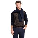 Cognac - Gebreide Trui - 2-Kleurig Ruitpatroon - Lange Mouwen