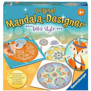 Ravensburger Midi Mandala Designer Boho Style 20019, Zeichnen lernen für Kinder ab 6 Jahren, Zeichen-Set mit Mandala-Schablonen für farbenfrohe Mandalas