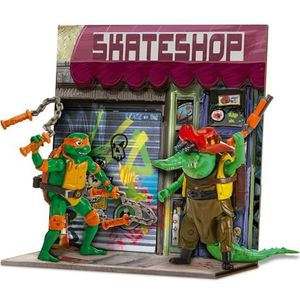 Tortugas Ninja Michelangelo Vs. Leatherhead Movie Face Off, 2-pack, beweegbare actiefiguren, 12 cm, filmfiguren Chaos Mutant, vechtaccessoires, voor jongens en meisjes vanaf 4 jaar