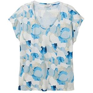 TOM TAILOR Dames T-shirt met patroon, 32135 - Blue Shapes Design, L