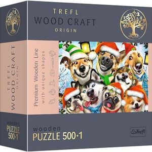 Trefl - Wood Puzzle: Christmas Doggies - 500+1 stukjes, Wood Craft, Hout Ambacht, 50 Kerstfiguren, Moderne Premium Puzzel, doe-het-zelf, Voor Volwassenen en kinderen vanaf 12 jaar