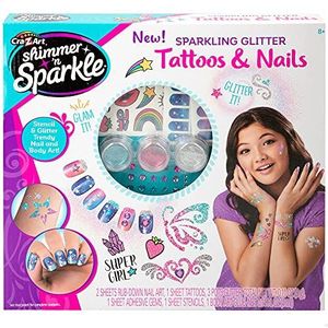 Shimmer 'N Sparkle Nageldesign-studio's en tatoeages voor meisjes, nagel- en tattooset, cadeaus voor meisjes, geef je nagels, nagelcentrum en tatoeages, 8 jaar