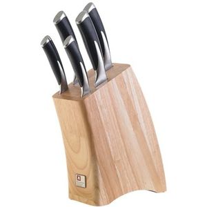 RICHARDSON SHEFFIELD Sheffield KYU messenblok, incl. messenset, universeel mes, hammes, broodmes en santokumes, grenenhout, chroom-molybdeen-vanadium-staal, bruin/zilver, 6-delig