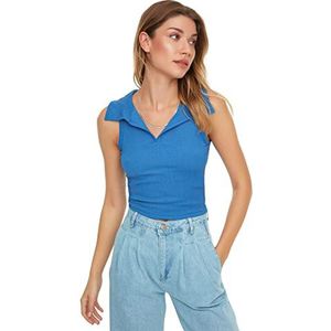 Trendyol Dames getailleerde Basic V-hals geweven blouse, Indigo, XS