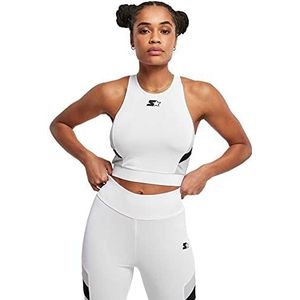 STARTER BLACK LABEL Sporttop voor dames, mouwloos en buikvrij, fitness crop top met ronde hals en zijpatroon, maat XS tot XL, wit/zwart, XS