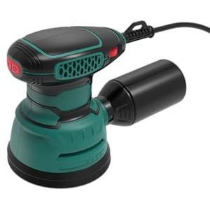 SORAKO Excentrische schuurmachine, 350 W, 125 mm excentrische schuurmachine, 6 snelheden, 16 stuks schuurpapier, met stofverzameling en snelremfunctie, geschikt voor het slijpen, polijsten van hout,