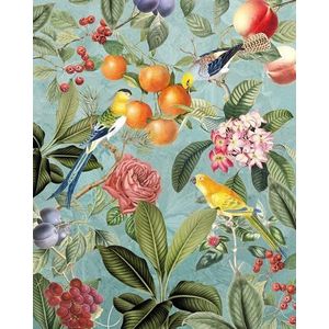 Komar Vlies fotobehang - Birds and Berries - Grootte: 200 x 250 cm (breedte x hoogte) - behang, design, woonkamer, wanddecoratie, slaapkamer, bloemen, bloemen, papegaai, vogel - LJX4-018