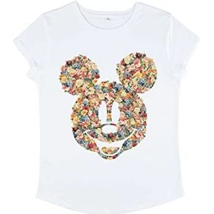 Disney Classics Mickey Classic - Floral Mickey Women's Rolled-sleeve White L