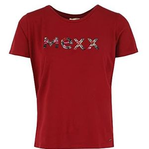 Mexx Dames Korte Mouw Ronde Hals Tee met Kralen Artwork T-Shirt, Donkerrood, M