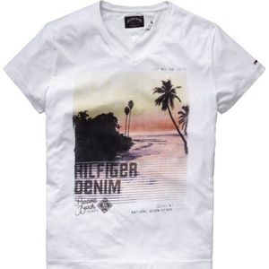 Hilfiger Denim Heren T-shirt, All Over Print Quasar vn Tee s/s/ 1957816053, wit (100 Classic White)., XL