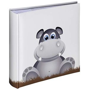 Hama Kinderalbum (insteekalbum met 100 pagina's, fotoalbum voor het insteken van 200 foto's in het formaat 10x15, babyalbum met nijlpaardmotief) wit