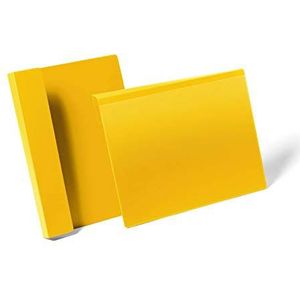 Durable 172304 Hoes met gevouwen ophangsysteem, voor documenten in liggend A4 formaat, verpakking 50 stuks, geel.