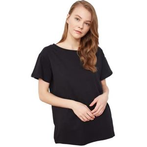 Trendyol Dames Basic Regular Basic Boothals Gebreide T-shirts, Zwart, XL