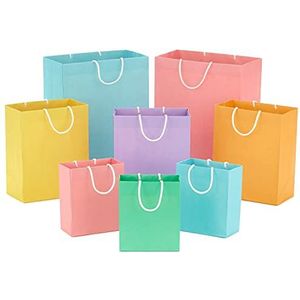 Hallmark Recyclable Gift Bag Assortment (8 zakken: 3 Small 6"", 3 Medium 9"", 2 Large 33 inch) Pastel Blue, Roze, Geel, Paars, Oranje, Groen voor Verjaardagen, Pasen, Baby Gifts, Bruidsshowers