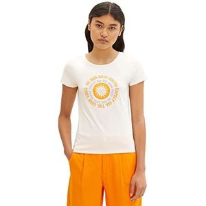 TOM TAILOR Denim T-shirt voor dames met print, 10348 - Gardenia White, S
