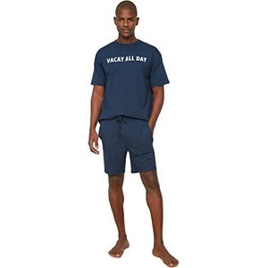 Trendyol Heren Pyjama Set-Navy Blue-Graphic, L, Donkerblauw, L
