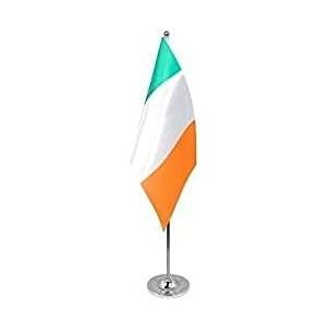 Ierland prestige Tafelvlag 6'' x 9'' satijn - Irish Desk Vlag 22 x 15 cm - Stalen paal en voet - AZ FLAG