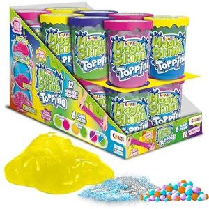 CRAZE Magic Slime Topping, 16 blikjes slijm voor kinderen, elke doos bevat 70 ml slijm en twee toppings, slijmkleuren en willekeurige toppings, gesorteerd