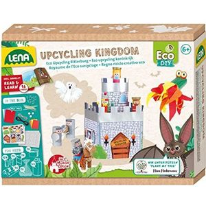 Lena 42831 - Eco Upcycling Kingdom knutselset, van papieren vellen en huishoudelijke voorwerpen, 2-in-1 mobiel en speelset, lijmset voor jongens en meisjes, vanaf 6 jaar
