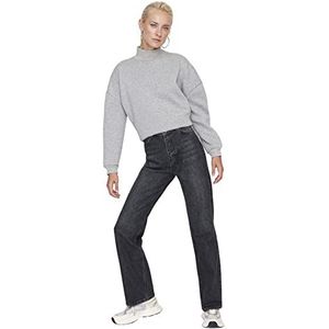 Trendyol Jeans met wijde pijpen, hoge taille, voor dames uit de jaren 90, broek, zwart, maat 36, Zwart, 34