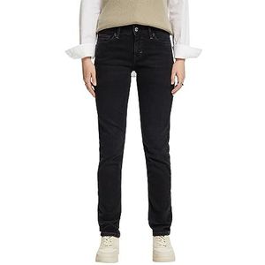 ESPRIT Smal gesneden jeans met hoge tailleband, Black Rinse, 29W / 32L