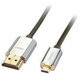LINDY 41679 - HDMI-kabel naar type mini-HDMI A/D 3 meter CROMO Slimline High Speed, 4K @60Hz HDMI 2.0 10.2G 3D 1080p HDCP 2.2 ARC CEC, ATC-getest, compatibel met tv, monitor, tablet, camera