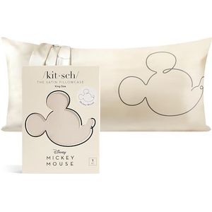 Mickey/Minnie x Kitsch Satijnen kussensloop - zachter dan zijden kussensloop voor haar en huid, verkoelende satijnen kussenslopen met rits | Satijnen kussensloop | Kussenslopen King Size (Mr. Mouse)
