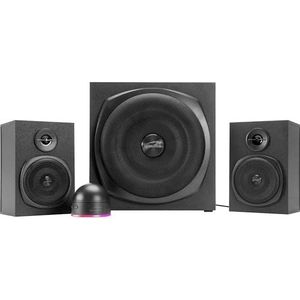 Speedlink GRAVITY LT PC luidspreker 2.1 geluidssysteem Bluetooth - met houten subwoofer, gaming actief luidsprekersysteem 80 watt, 3,5 mm jack AUX, RGB desktop afstandsbediening, zwart