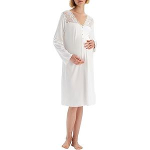 Dagi Dames Sleepwear Long Sleeve, V-hals, modieus, regular maternity nightgown, ecru, M, ecru, M