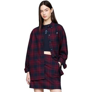 Tommy Jeans TJW RLX Tartan geruit shirt EXT DW0DW18878 L/S shirt, rood (Rouge Winter Check), L, Rood (Rouge Winter Check), L